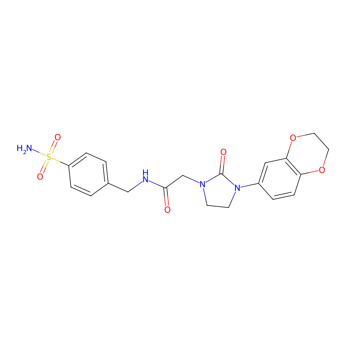 2-(3-(2,3-dihydrobenzo[b][1,4]dioxin-6-yl)-2-oxoimidazolidin-1-yl)-N-(4-sulfamoylbenzyl)acetamide molecular structure, CAS 1327550-10-6