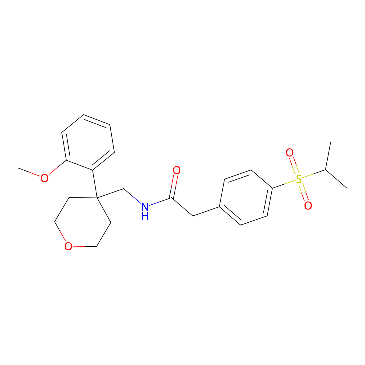 2-(4-(isopropylsulfonyl)phenyl)-N-((4-(2-methoxyphenyl)tetrahydro-2H-pyran-4-yl)methyl)acetamide molecular structure, CAS 1327551-29-0