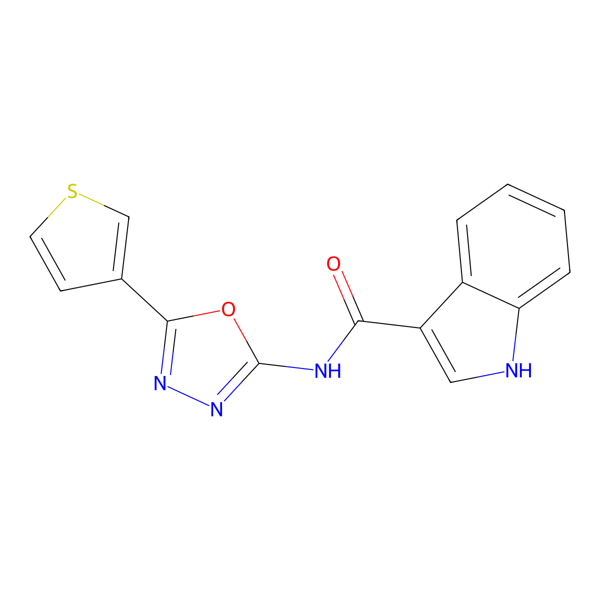 N-[5-(thiophen-3-yl)-1,3,4-oxadiazol-2-yl]-1H-indole-3-carboxamide molecular structure, CAS 1327557-23-2