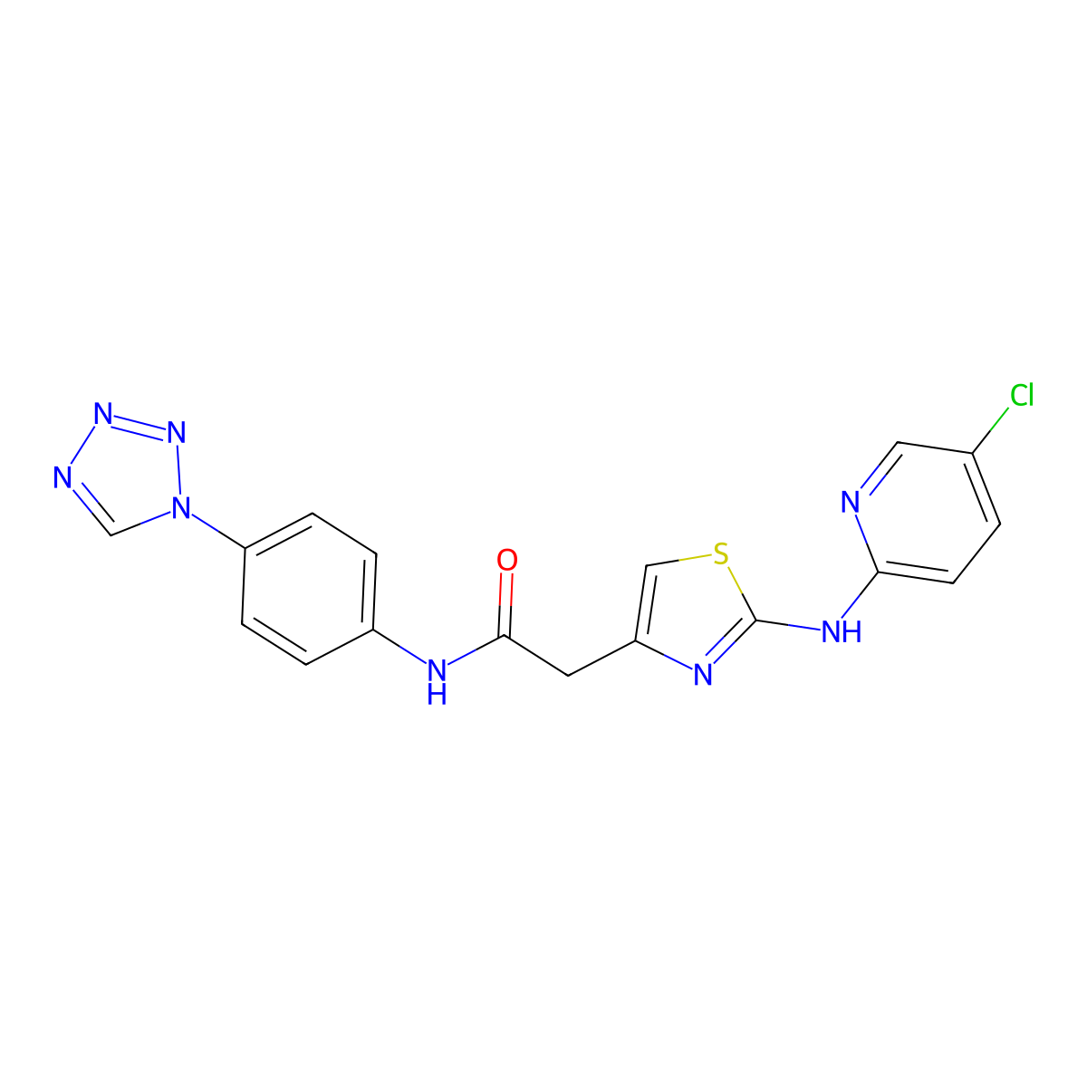 N-(4-(1H-tetrazol-1-yl)phenyl)-2-(2-((5-chloropyridin-2-yl)amino)thiazol-4-yl)acetamide molecular structure, CAS 1327558-97-3