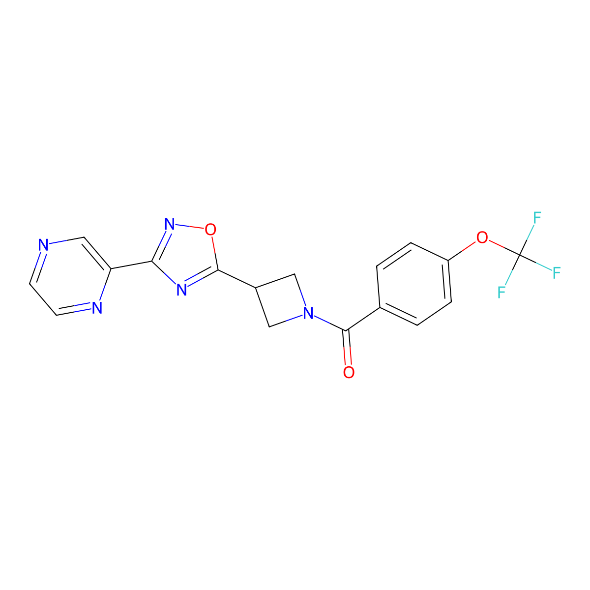 (3-(3-(Pyrazin-2-yl)-1,2,4-oxadiazol-5-yl)azetidin-1-yl)(4-(trifluoromethoxy)phenyl)methanone molecular structure, CAS 1327558-98-4