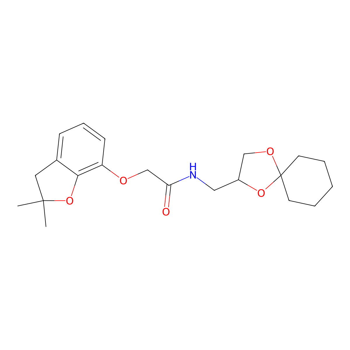 N-(1,4-dioxaspiro[4.5]decan-2-ylmethyl)-2-((2,2-dimethyl-2,3-dihydrobenzofuran-7-yl)oxy)acetamide molecular structure, CAS 1327559-53-4
