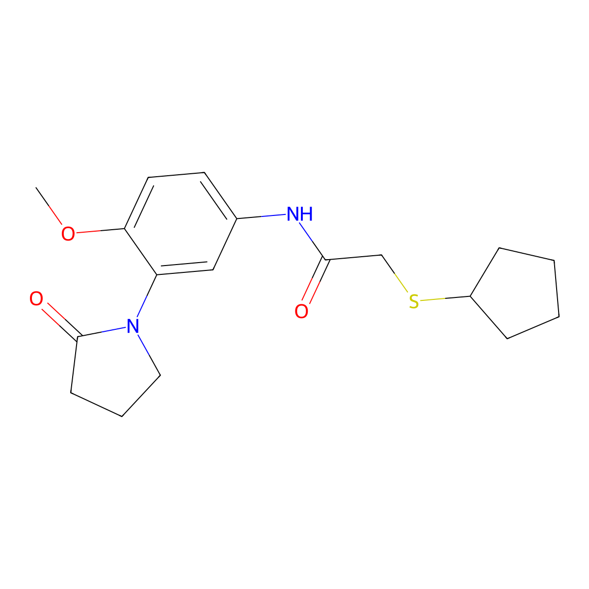 2-(cyclopentylthio)-N-(4-methoxy-3-(2-oxopyrrolidin-1-yl)phenyl)acetamide molecular structure, CAS 1327560-12-2