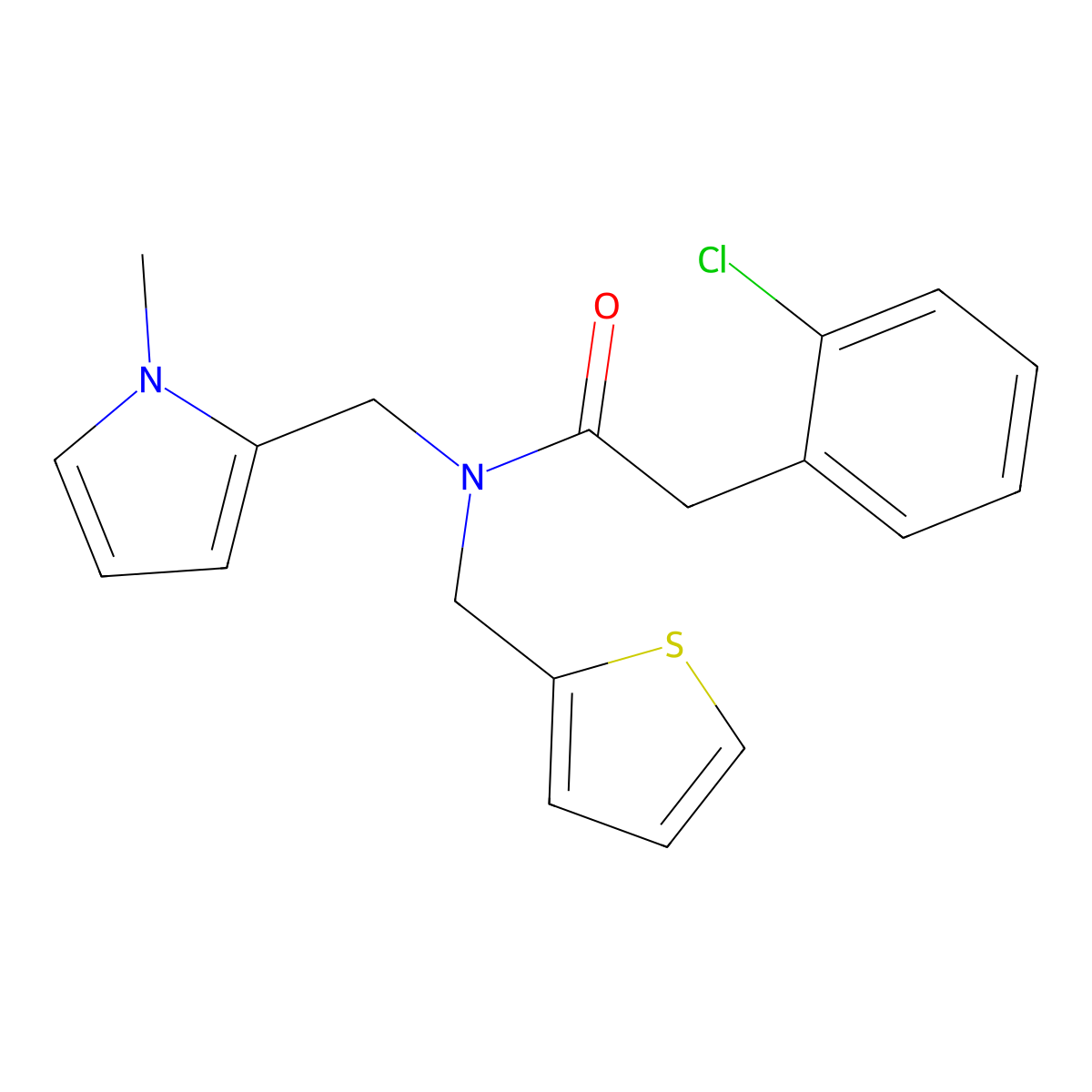 2-(2-chlorophenyl)-N-((1-methyl-1H-pyrrol-2-yl)methyl)-N-(thiophen-2-ylmethyl)acetamide molecular structure, CAS 1327566-19-7