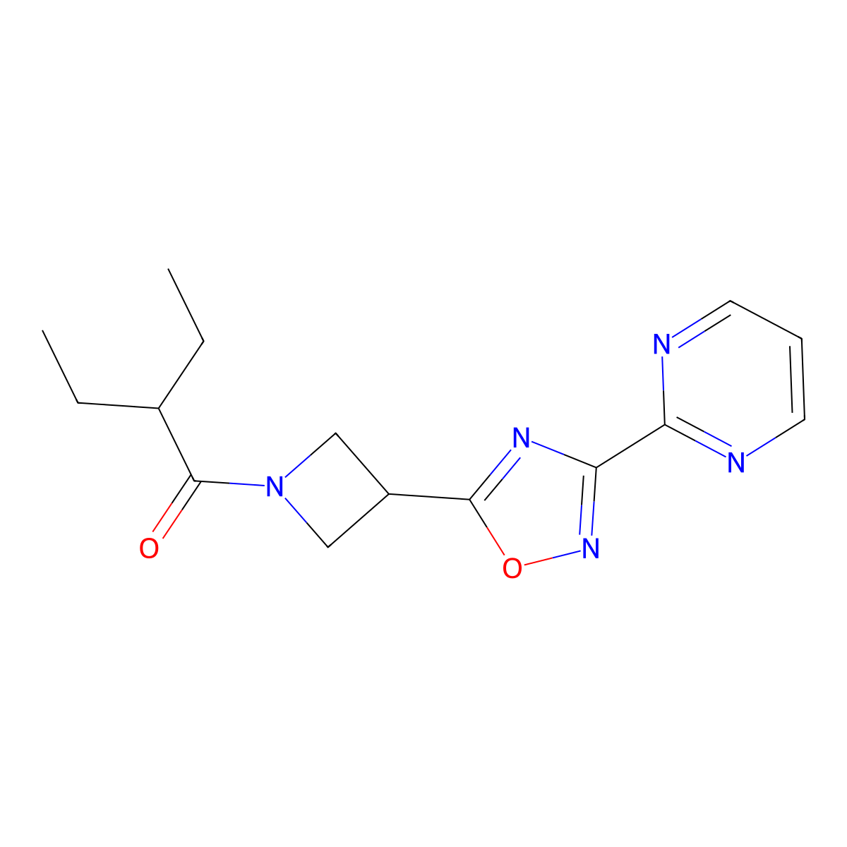 2-Ethyl-1-{3-[3-(pyrimidin-2-yl)-1,2,4-oxadiazol-5-yl]azetidin-1-yl}butan-1-one molecular structure, CAS 1327574-37-7