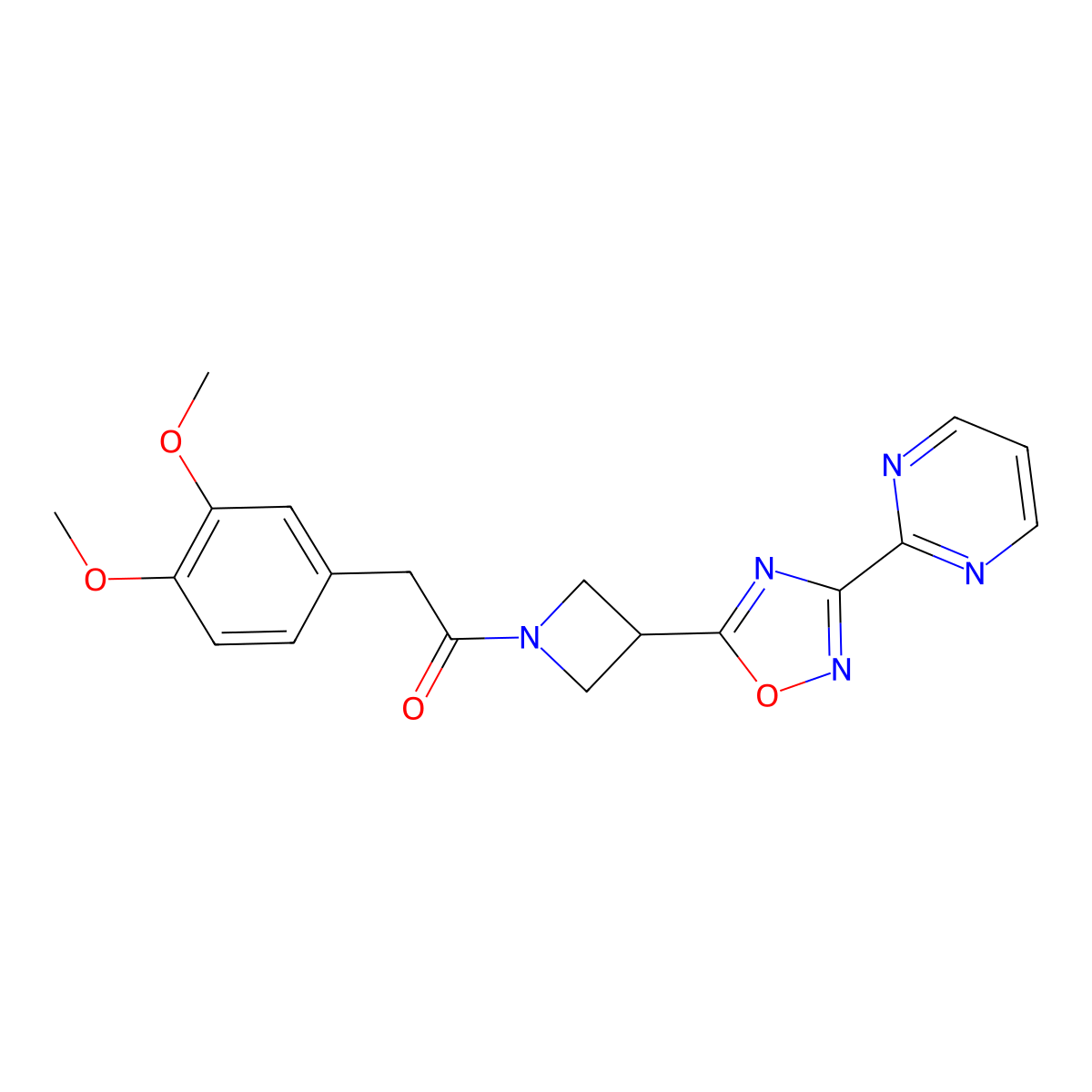 2-(3,4-Dimethoxyphenyl)-1-(3-(3-(pyrimidin-2-yl)-1,2,4-oxadiazol-5-yl)azetidin-1-yl)ethanone molecular structure, CAS 1327574-46-8