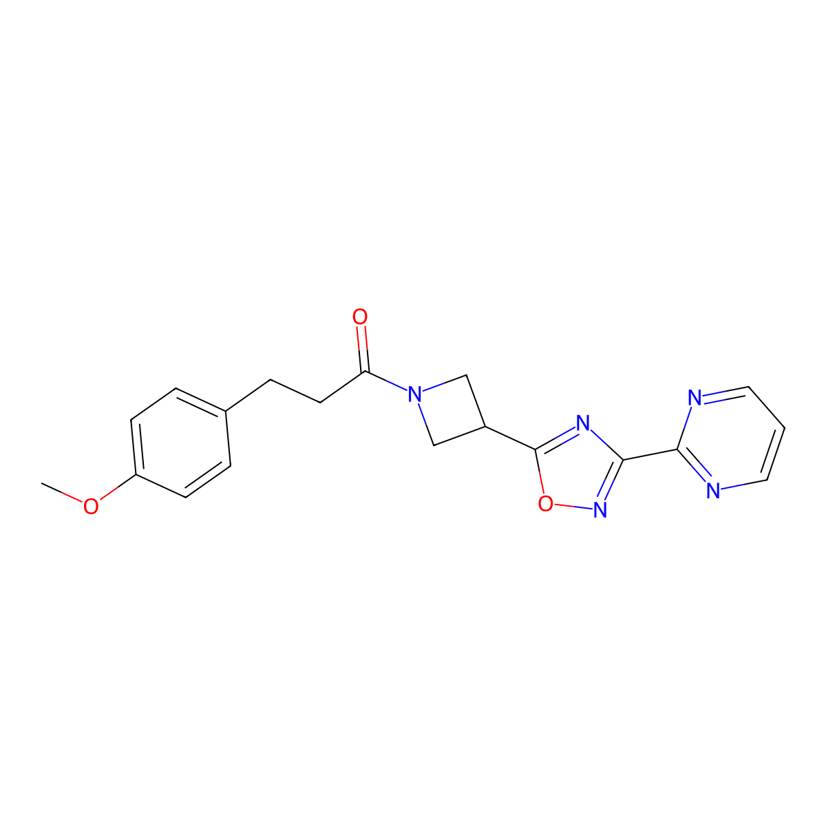 3-(4-Methoxyphenyl)-1-{3-[3-(pyrimidin-2-yl)-1,2,4-oxadiazol-5-yl]azetidin-1-yl}propan-1-one molecular structure, CAS 1327574-53-7