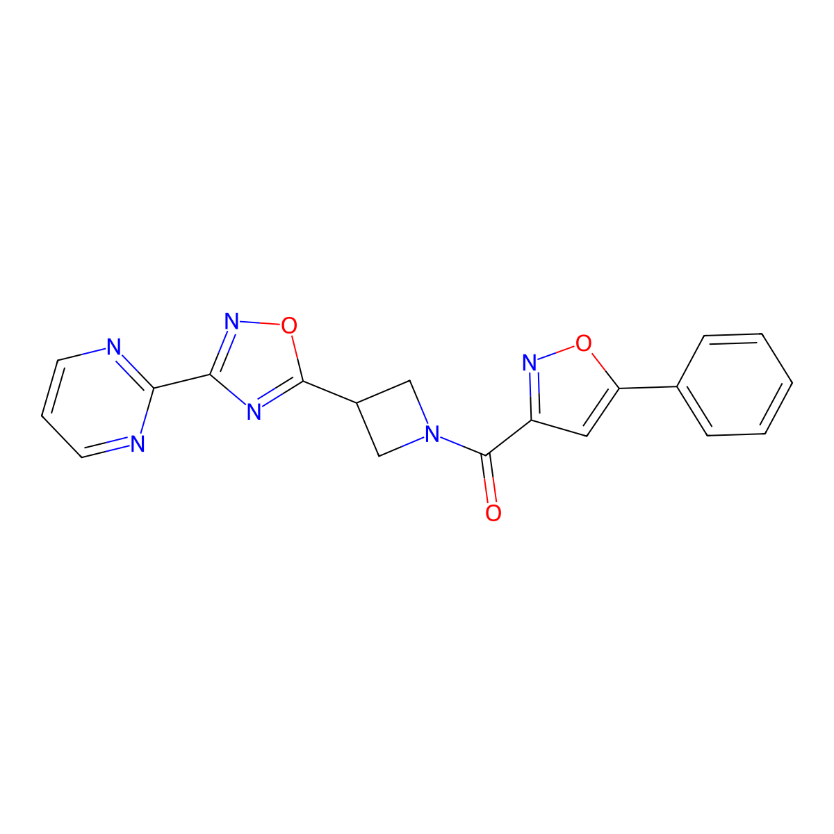 (5-Phenylisoxazol-3-yl)(3-(3-(pyrimidin-2-yl)-1,2,4-oxadiazol-5-yl)azetidin-1-yl)methanone molecular structure, CAS 1327574-55-9