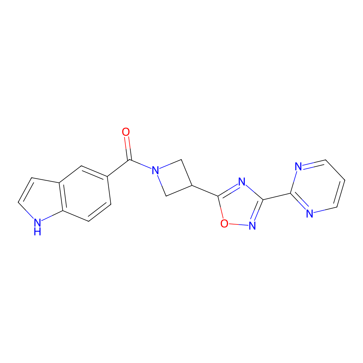 (1H-indol-5-yl)(3-(3-(pyrimidin-2-yl)-1,2,4-oxadiazol-5-yl)azetidin-1-yl)methanone molecular structure, CAS 1327574-58-2