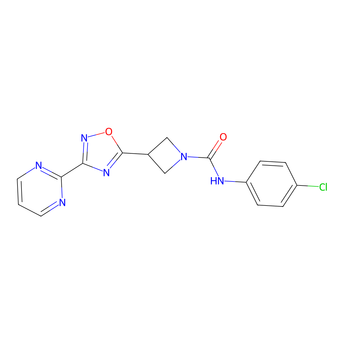 N-(4-chlorophenyl)-3-[3-(pyrimidin-2-yl)-1,2,4-oxadiazol-5-yl]azetidine-1-carboxamide molecular structure, CAS 1327574-81-1