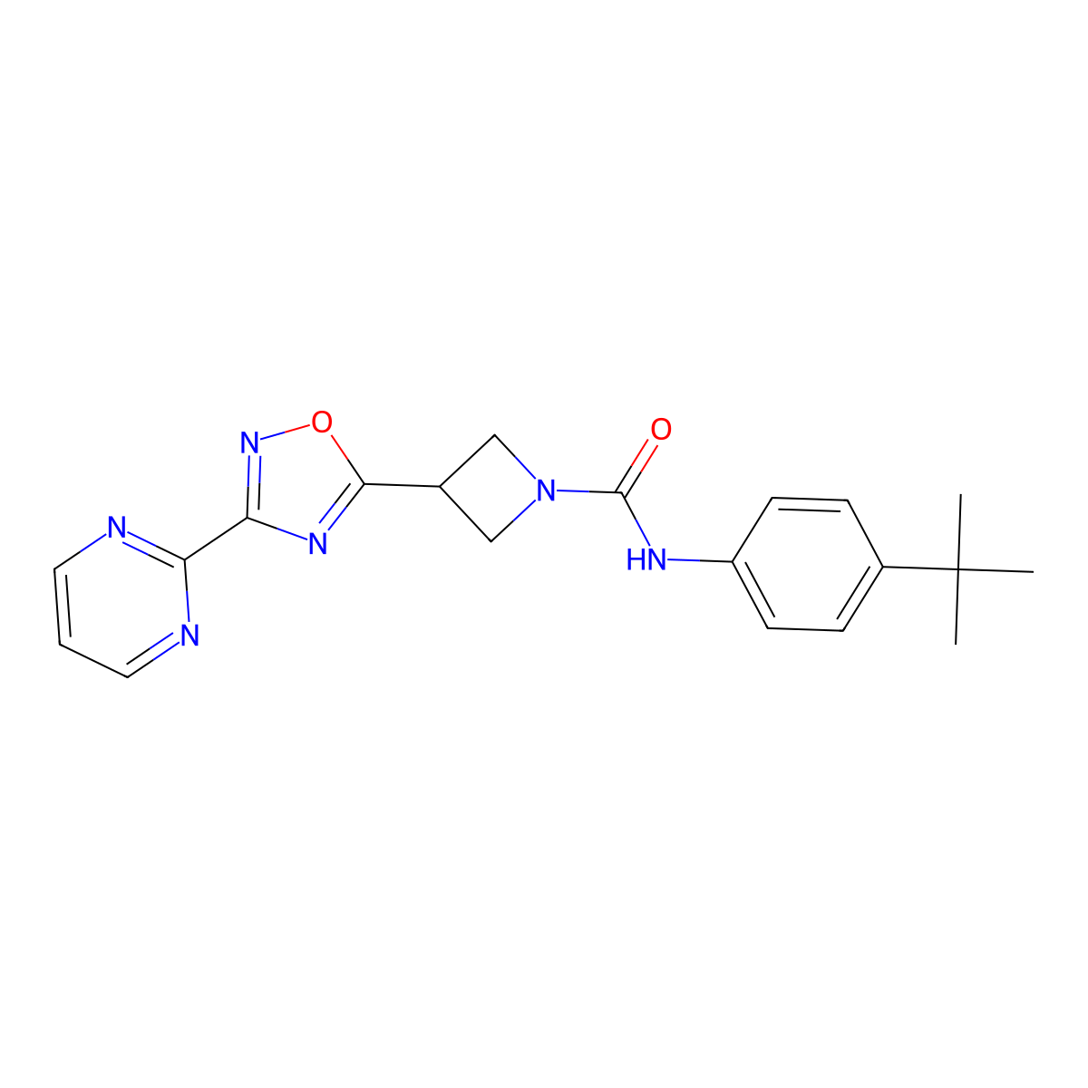N-(4-tert-butylphenyl)-3-[3-(pyrimidin-2-yl)-1,2,4-oxadiazol-5-yl]azetidine-1-carboxamide molecular structure, CAS 1327574-83-3