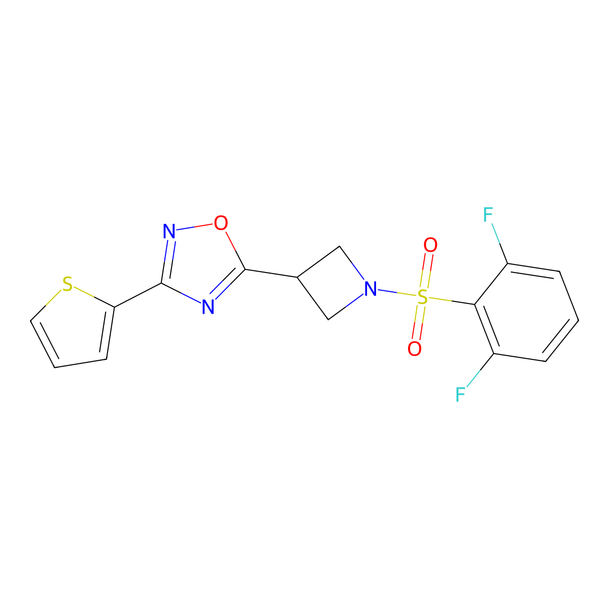 5-(1-((2,6-Difluorophenyl)sulfonyl)azetidin-3-yl)-3-(thiophen-2-yl)-1,2,4-oxadiazole molecular structure, CAS 1327574-86-6