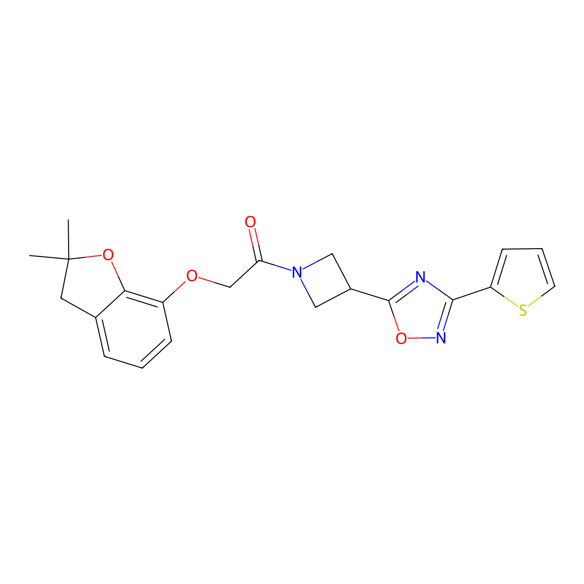 2-((2,2-Dimethyl-2,3-dihydrobenzofuran-7-yl)oxy)-1-(3-(3-(thiophen-2-yl)-1,2,4-oxadiazol-5-yl)azetidin-1-yl)ethanone molecular structure, CAS 1327574-88-8