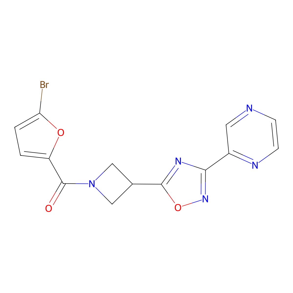 (5-Bromofuran-2-yl)(3-(3-(pyrazin-2-yl)-1,2,4-oxadiazol-5-yl)azetidin-1-yl)methanone molecular structure, CAS 1327575-52-9