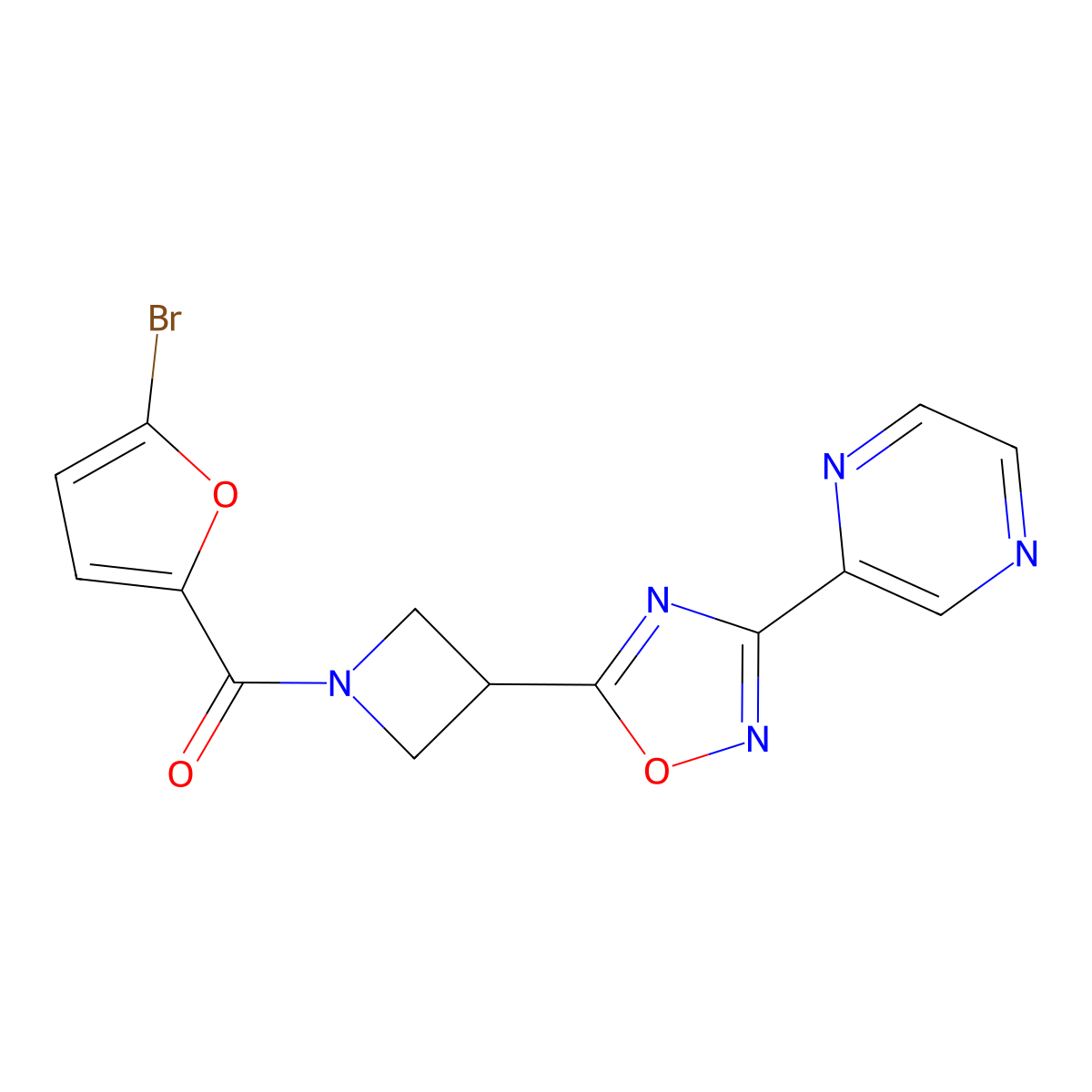 (5-Bromofuran-2-yl)(3-(3-(pyrazin-2-yl)-1,2,4-oxadiazol-5-yl)azetidin-1-yl)methanone molecular structure, CAS 1327575-52-9