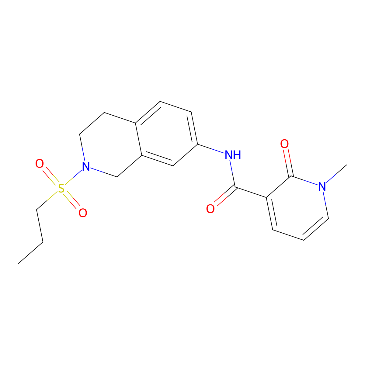 1-methyl-2-oxo-N-(2-(propylsulfonyl)-1,2,3,4-tetrahydroisoquinolin-7-yl)-1,2-dihydropyridine-3-carboxamide molecular structure, CAS 1327575-58-5