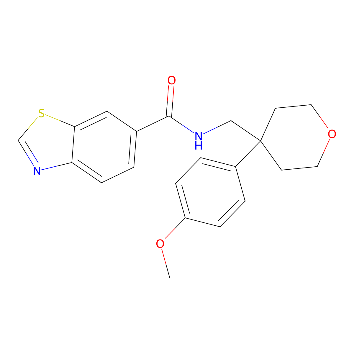N-((4-(4-methoxyphenyl)tetrahydro-2H-pyran-4-yl)methyl)benzo[d]thiazole-6-carboxamide molecular structure, CAS 1327576-17-9