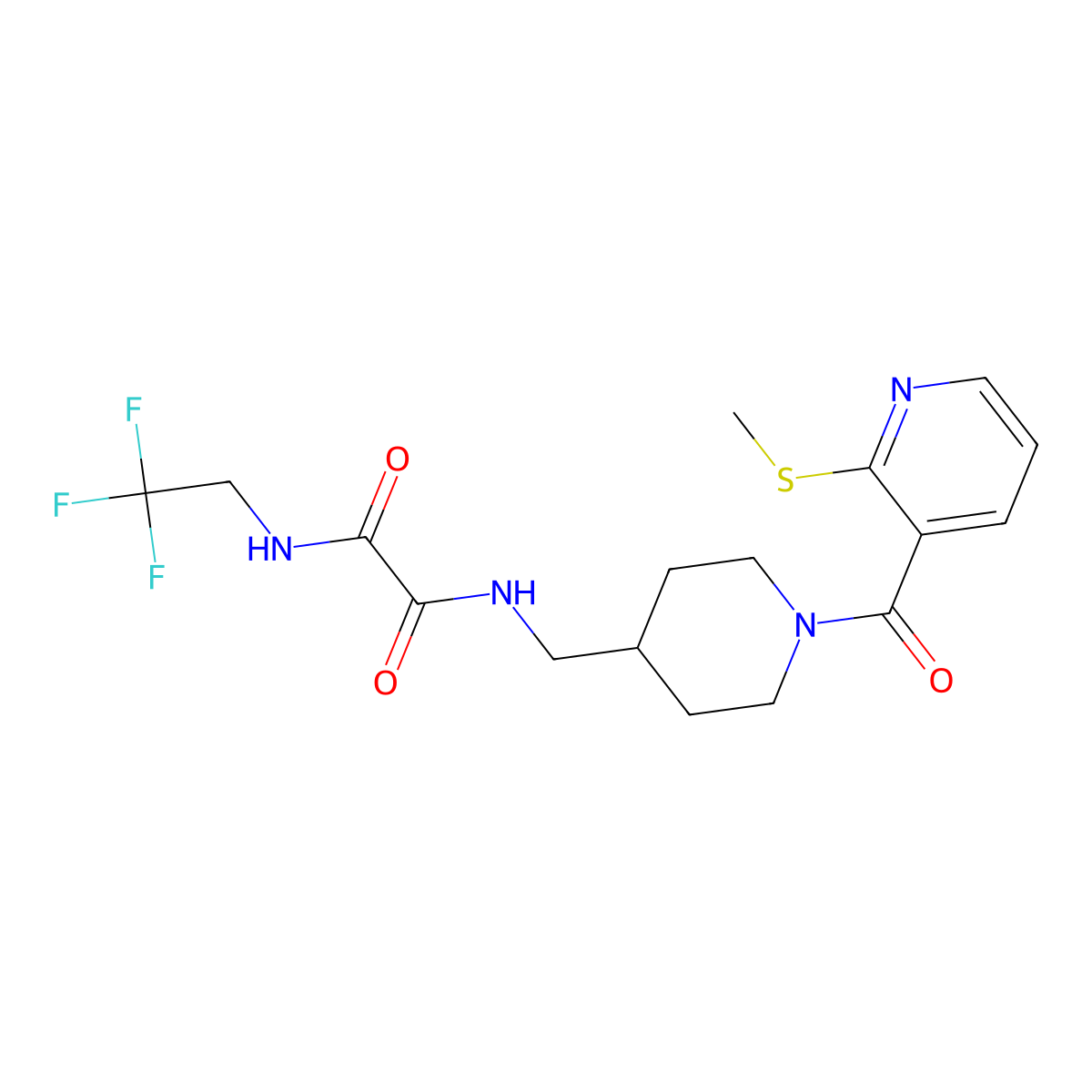 N1-((1-(2-(methylthio)nicotinoyl)piperidin-4-yl)methyl)-N2-(2,2,2-trifluoroethyl)oxalamide molecular structure, CAS 1327577-81-0