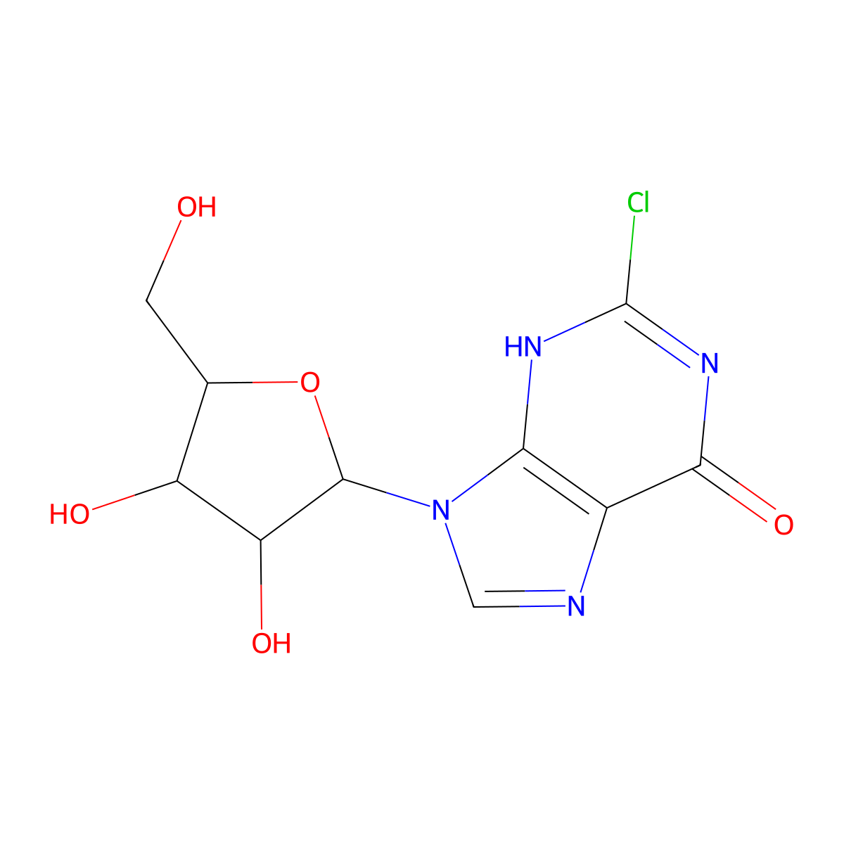 2-chloro-9-[(2R,3R,4S,5R)-3,4-dihydroxy-5-(hydroxymethyl)oxolan-2-yl]-3H-purin-6-one molecular structure, CAS 13276-43-2