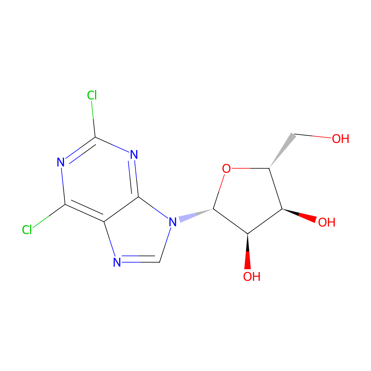 (2R,3R,4S,5R)-2-(2,6-Dichloro-9H-purin-9-yl)-5-(hydroxymethyl)tetrahydrofuran-3,4-diol molecular structure, CAS 13276-52-3