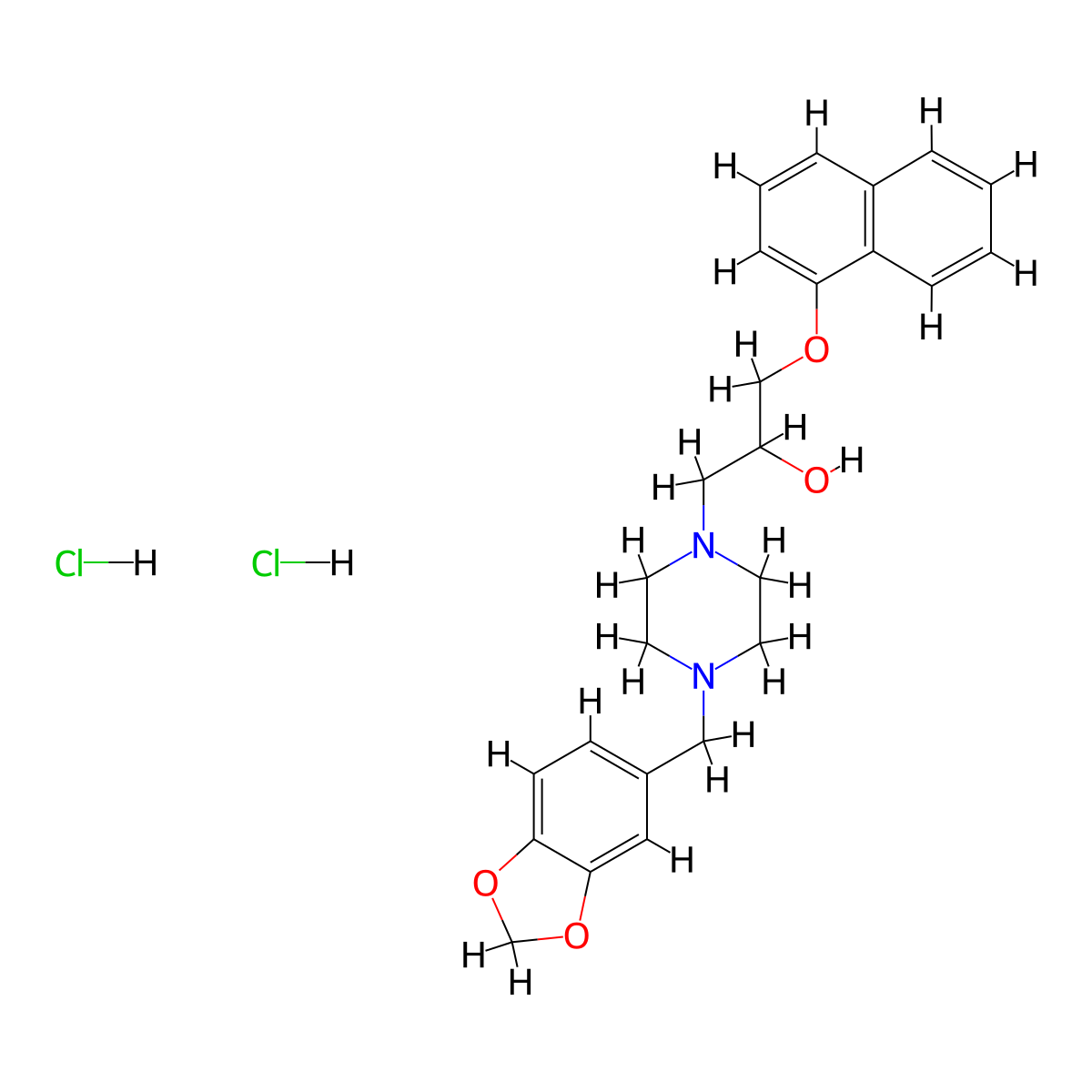 1-(4-(Benzo[d][1,3]dioxol-5-ylmethyl)piperazin-1-yl)-3-(naphthalen-1-yloxy)propan-2-ol dihydrochloride molecular structure, CAS 1327614-76-5