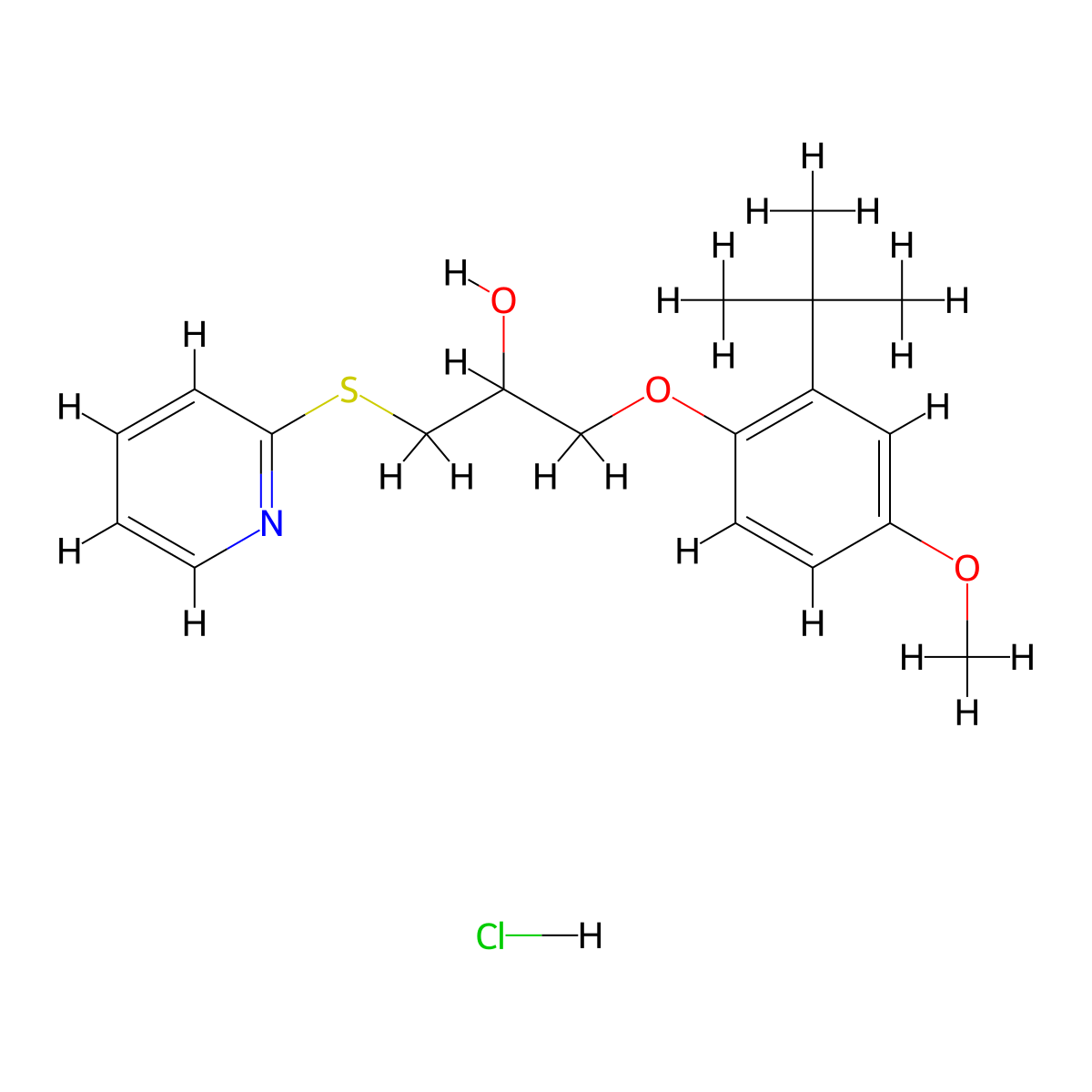 1-(2-(Tert-butyl)-4-methoxyphenoxy)-3-(pyridin-2-ylthio)propan-2-ol hydrochloride molecular structure, CAS 1327614-78-7