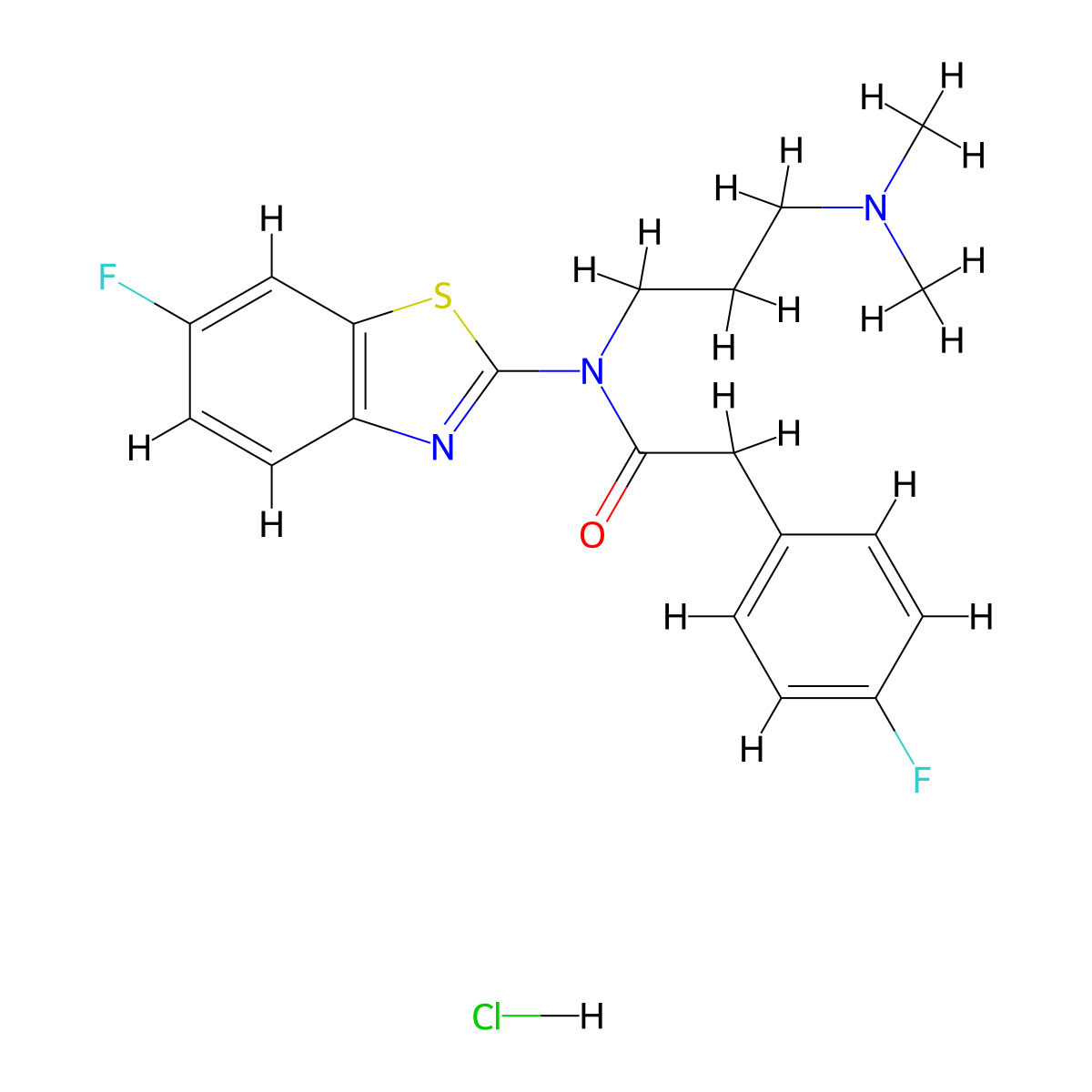 N-(3-(dimethylamino)propyl)-N-(6-fluorobenzo[d]thiazol-2-yl)-2-(4-fluorophenyl)acetamide hydrochloride molecular structure, CAS 1327614-84-5