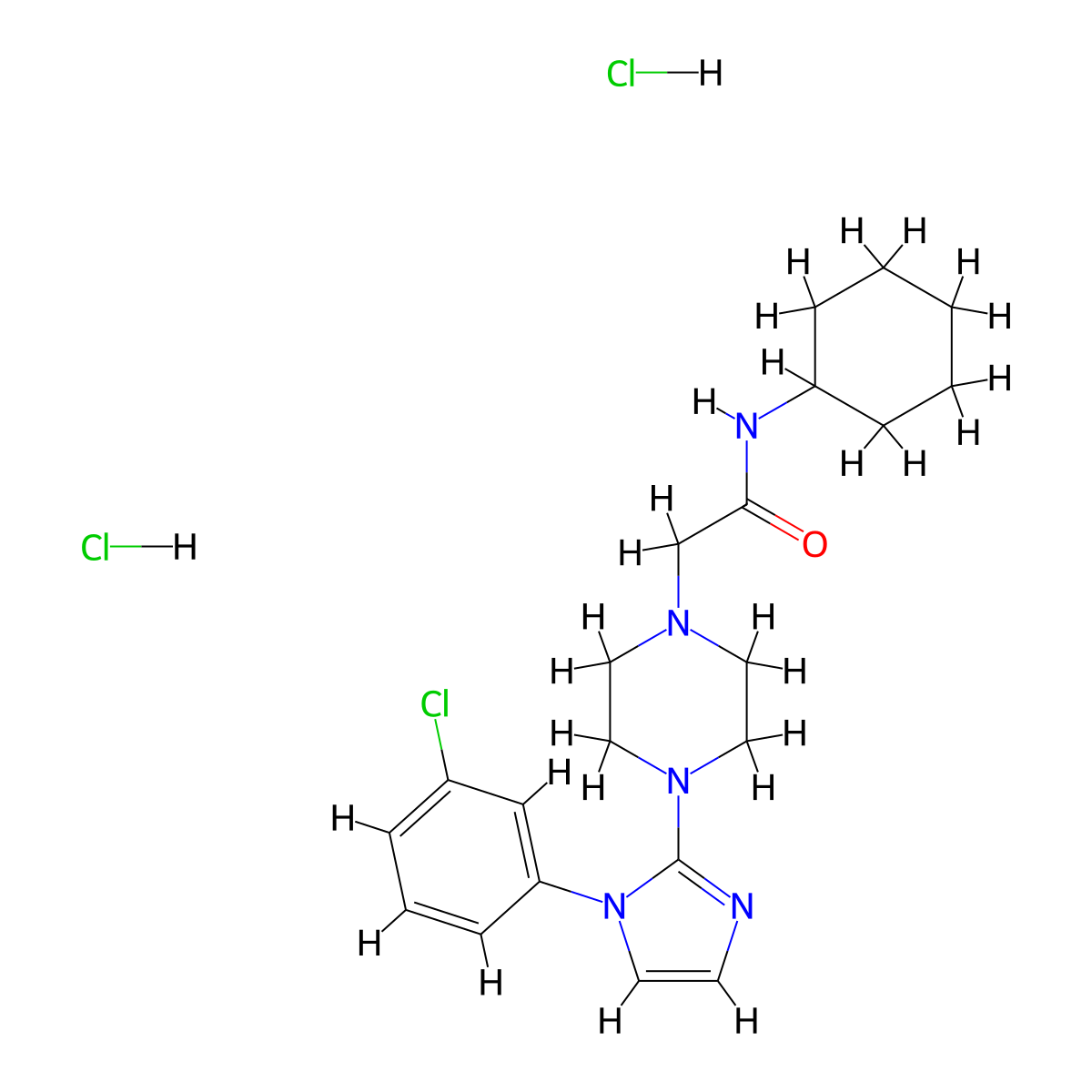 2-(4-(1-(3-chlorophenyl)-1H-imidazol-2-yl)piperazin-1-yl)-N-cyclohexylacetamide dihydrochloride molecular structure, CAS 1327617-06-0