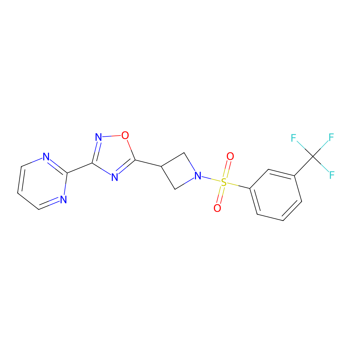 3-(Pyrimidin-2-yl)-5-(1-((3-(trifluoromethyl)phenyl)sulfonyl)azetidin-3-yl)-1,2,4-oxadiazole molecular structure, CAS 1327629-43-5
