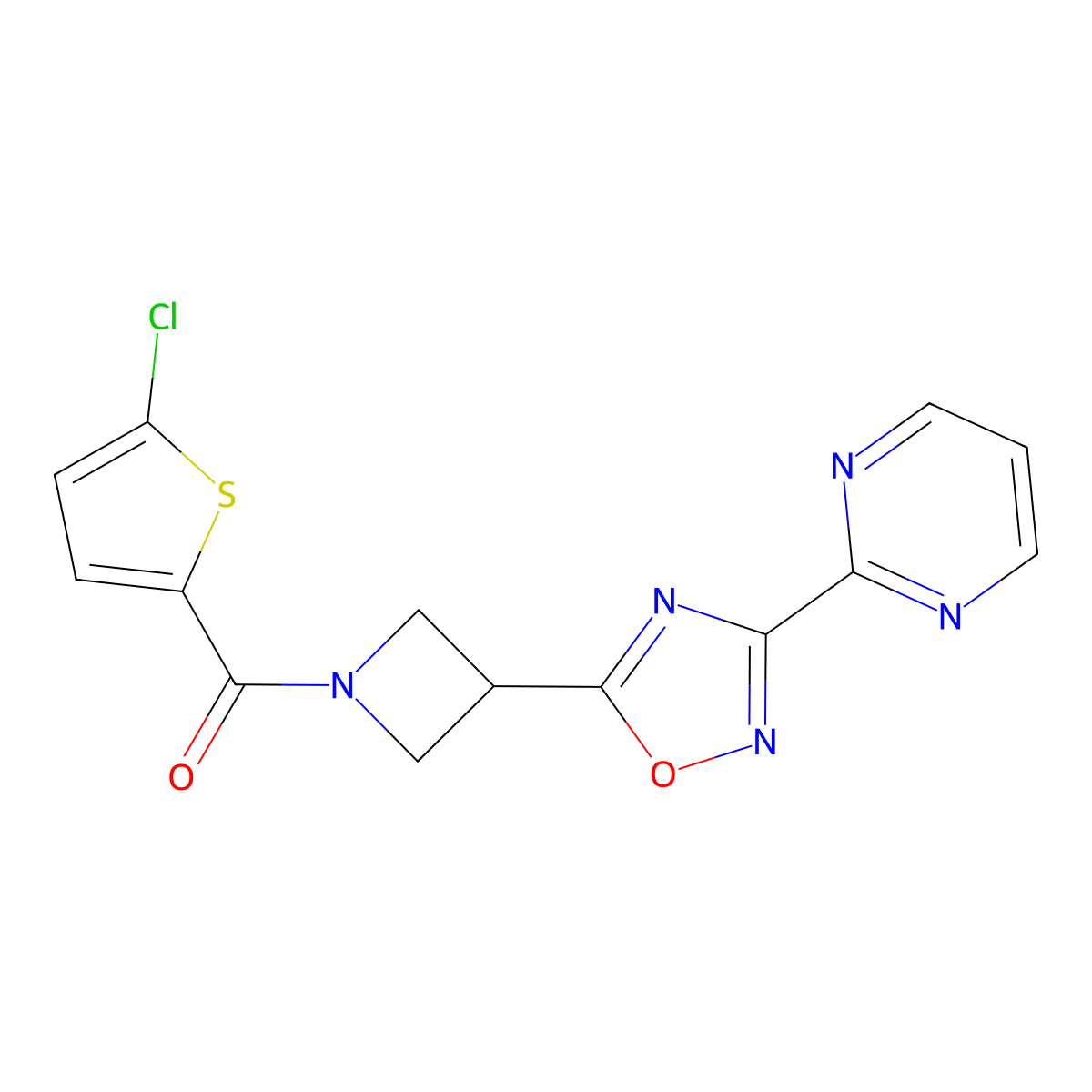 (5-Chlorothiophen-2-yl)(3-(3-(pyrimidin-2-yl)-1,2,4-oxadiazol-5-yl)azetidin-1-yl)methanone molecular structure, CAS 1327629-77-5