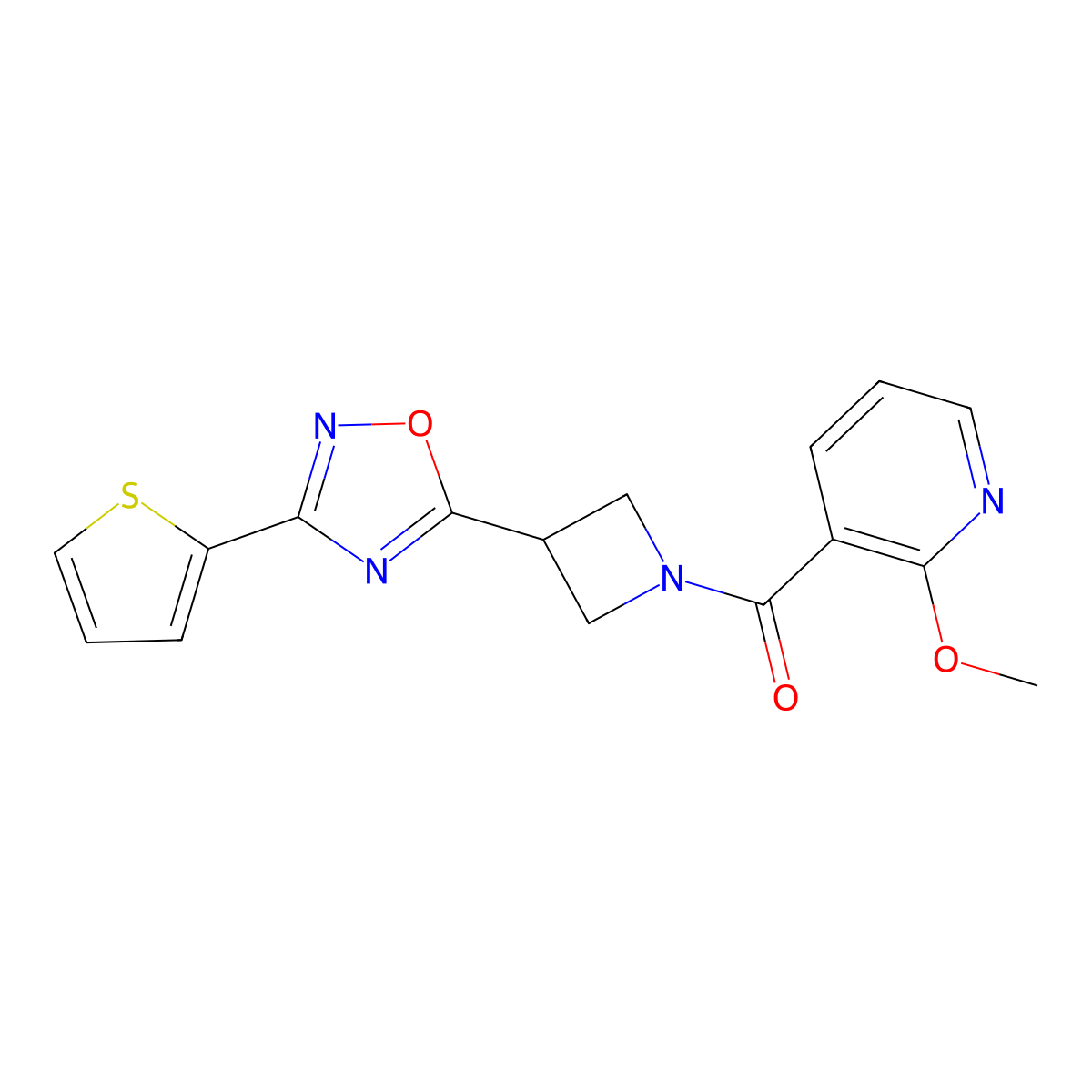 (2-Methoxypyridin-3-yl)(3-(3-(thiophen-2-yl)-1,2,4-oxadiazol-5-yl)azetidin-1-yl)methanone molecular structure, CAS 1327631-85-5