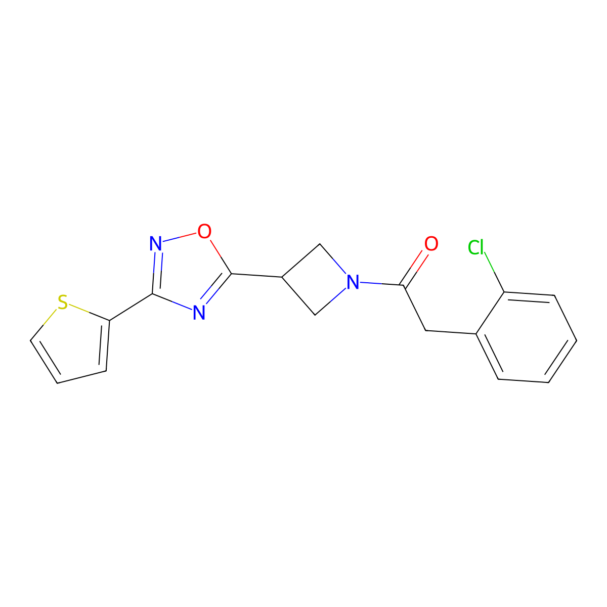 2-(2-Chlorophenyl)-1-(3-(3-(thiophen-2-yl)-1,2,4-oxadiazol-5-yl)azetidin-1-yl)ethanone molecular structure, CAS 1327631-97-9