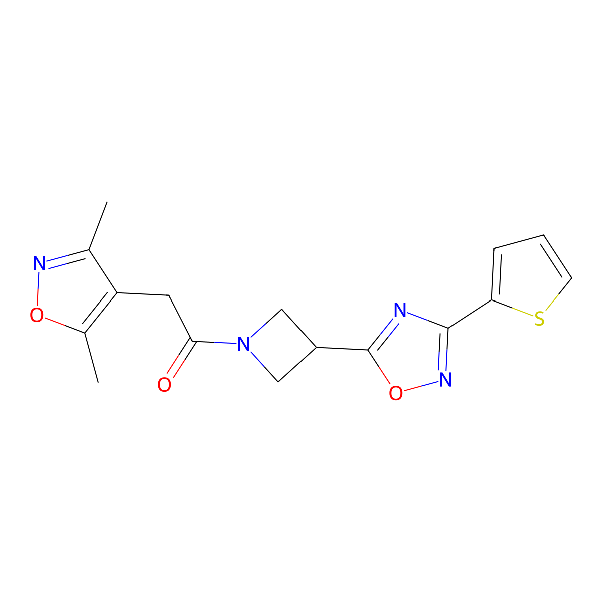 2-(3,5-Dimethylisoxazol-4-yl)-1-(3-(3-(thiophen-2-yl)-1,2,4-oxadiazol-5-yl)azetidin-1-yl)ethanone molecular structure, CAS 1327632-01-8