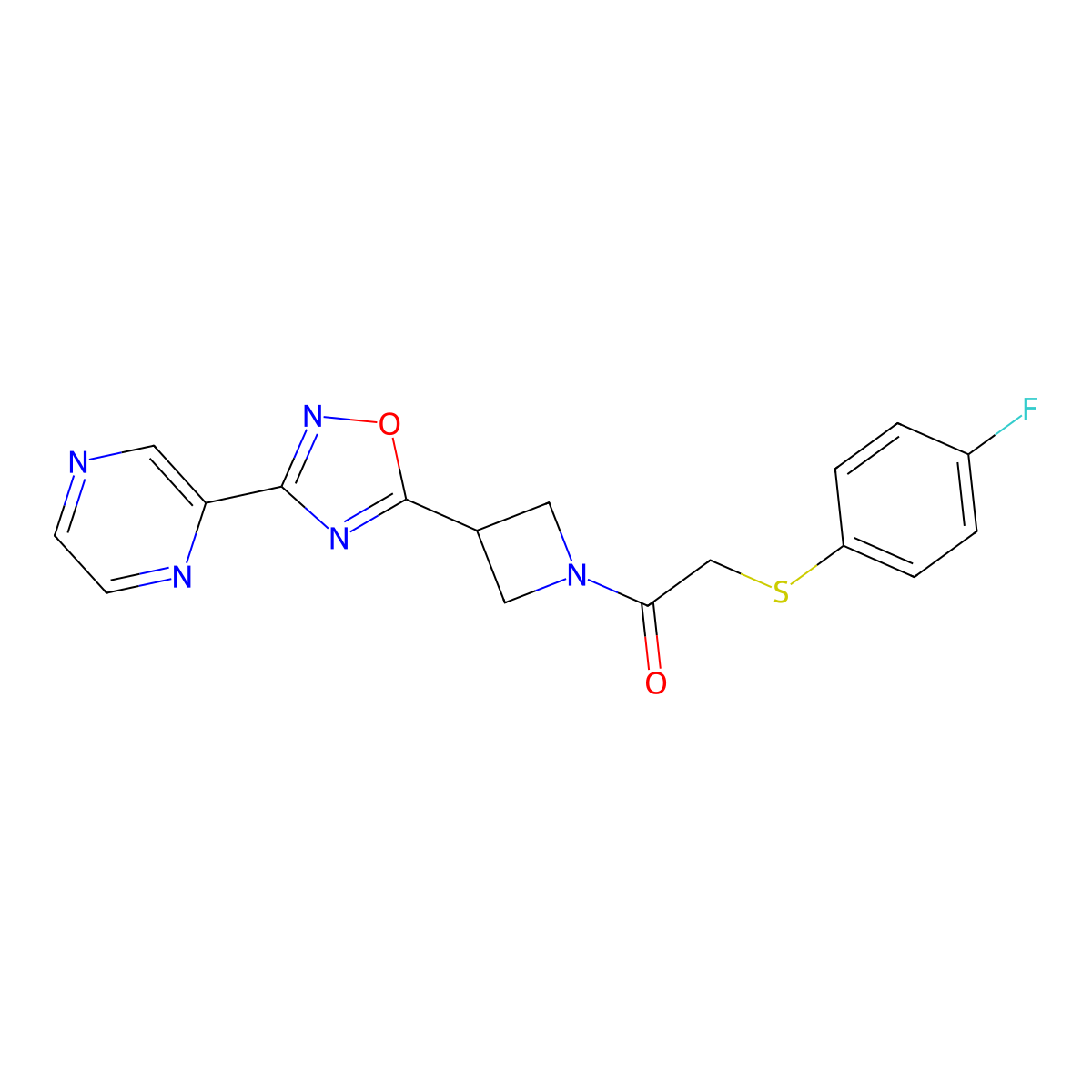 2-((4-Fluorophenyl)thio)-1-(3-(3-(pyrazin-2-yl)-1,2,4-oxadiazol-5-yl)azetidin-1-yl)ethanone molecular structure, CAS 1327632-53-0