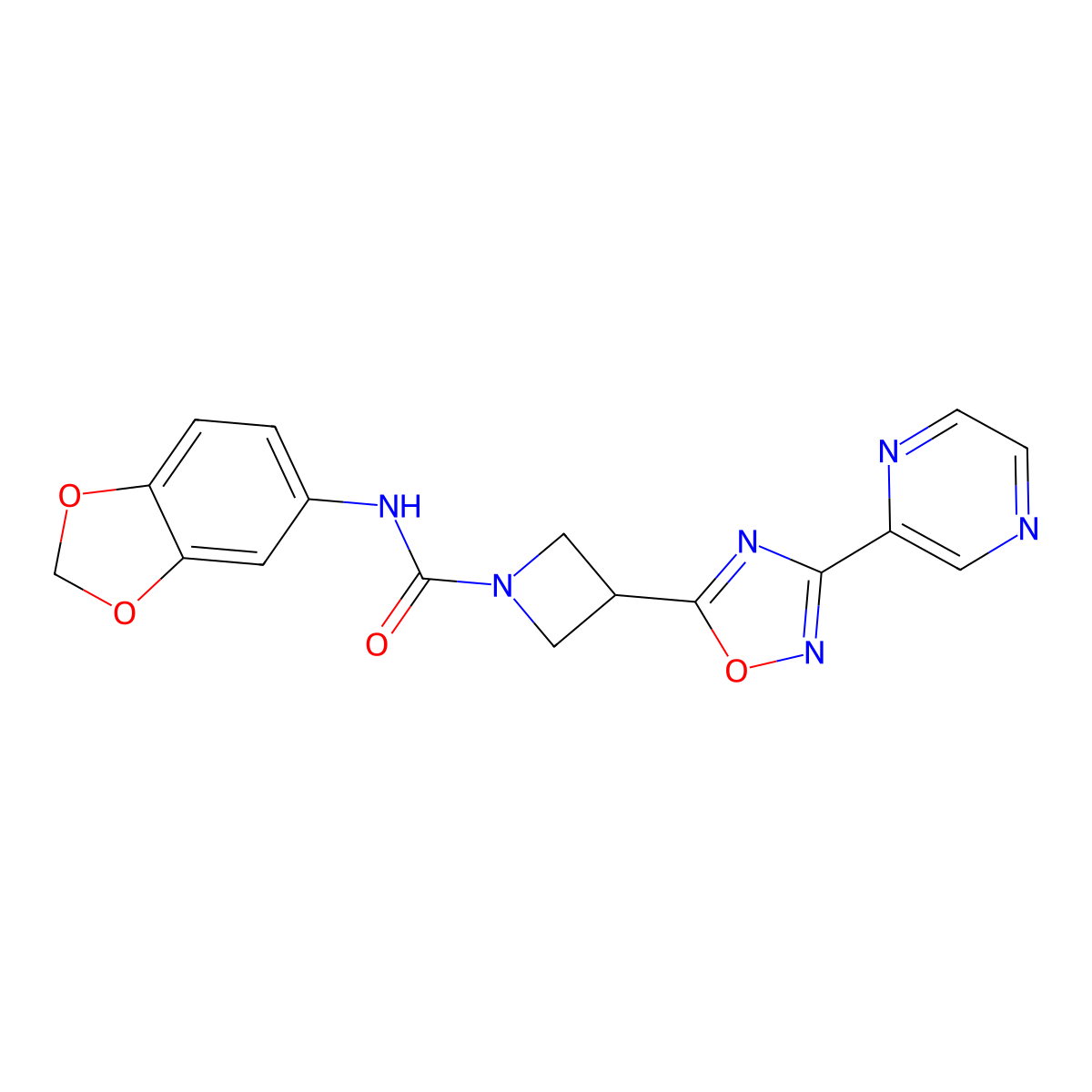 N-(benzo[d][1,3]dioxol-5-yl)-3-(3-(pyrazin-2-yl)-1,2,4-oxadiazol-5-yl)azetidine-1-carboxamide molecular structure, CAS 1327632-81-4