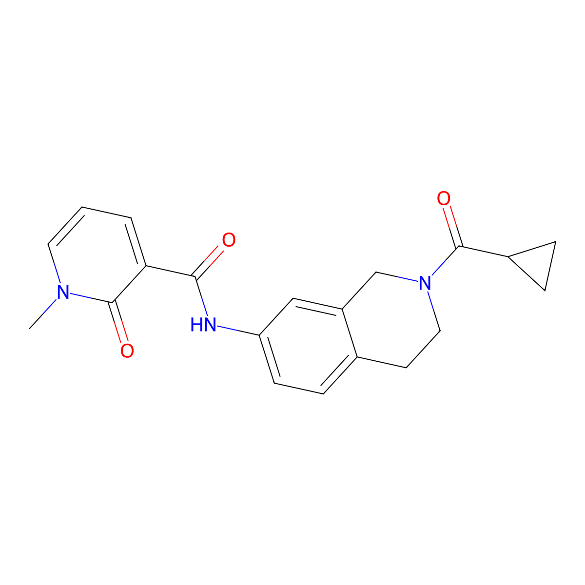 N-(2-(cyclopropanecarbonyl)-1,2,3,4-tetrahydroisoquinolin-7-yl)-1-methyl-2-oxo-1,2-dihydropyridine-3-carboxamide molecular structure, CAS 1327637-42-2