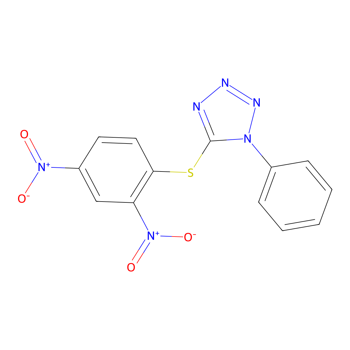 1H-Tetrazole, 5-[(2,4-dinitrophenyl)thio]-1-phenyl- molecular structure, CAS 132764-29-5