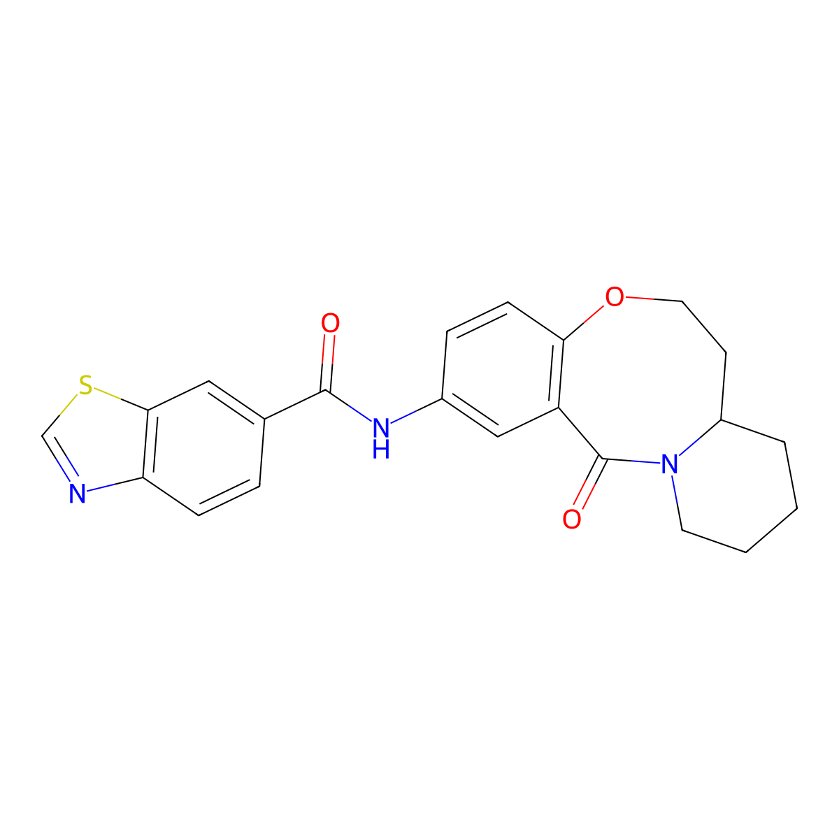 N-{2-oxo-9-oxa-1-azatricyclo[10.4.0.0^{3,8}]hexadeca-3,5,7-trien-5-yl}-1,3-benzothiazole-6-carboxamide molecular structure, CAS 1327642-35-2