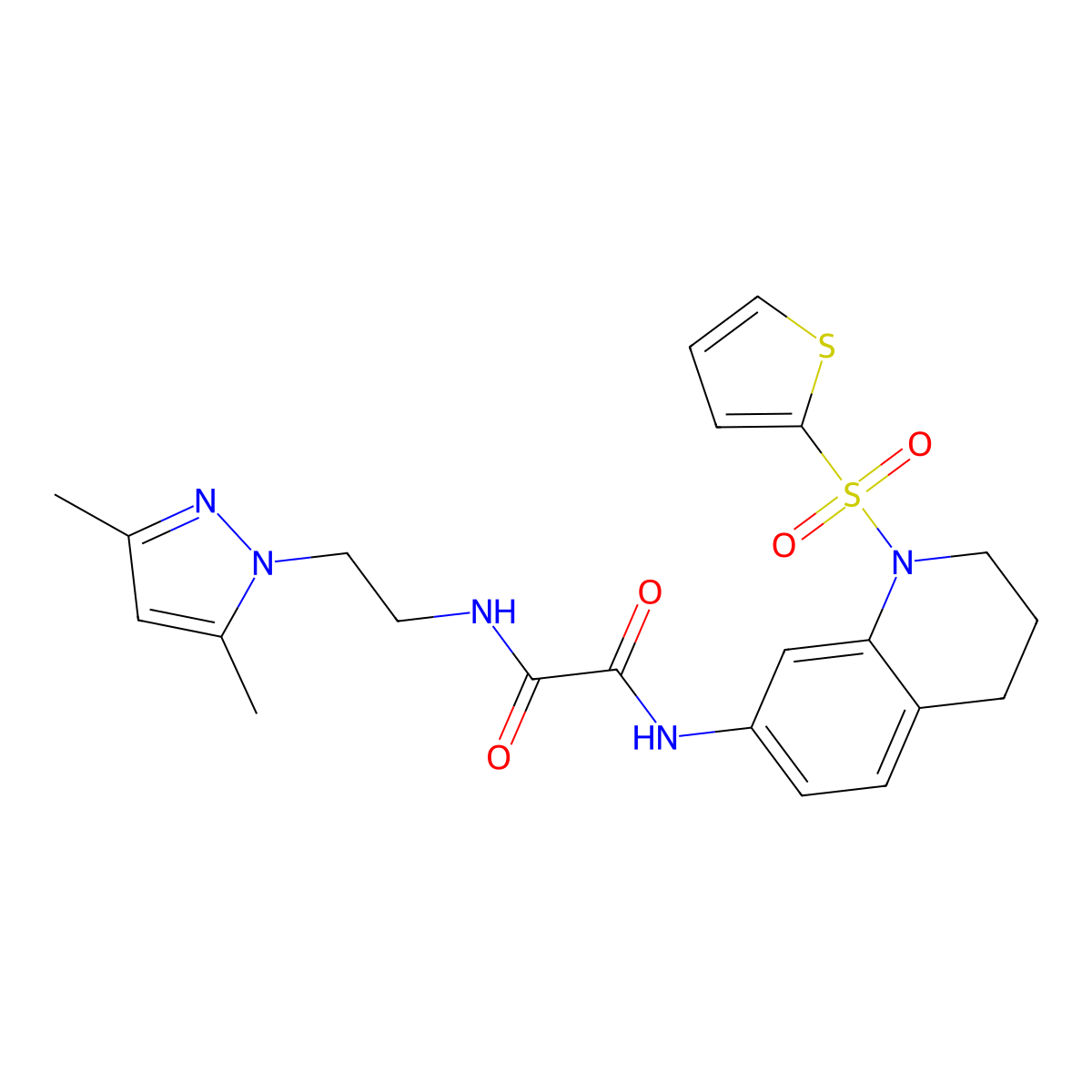 N1-(2-(3,5-dimethyl-1H-pyrazol-1-yl)ethyl)-N2-(1-(thiophen-2-ylsulfonyl)-1,2,3,4-tetrahydroquinolin-7-yl)oxalamide molecular structure, CAS 1327642-43-2