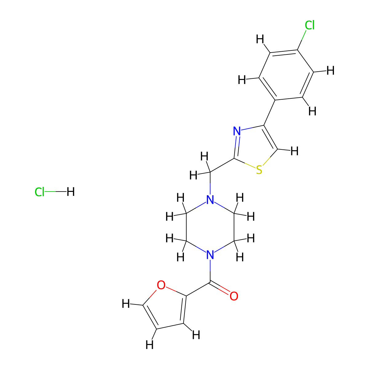 (4-((4-(4-Chlorophenyl)thiazol-2-yl)methyl)piperazin-1-yl)(furan-2-yl)methanone hydrochloride molecular structure, CAS 1327646-08-1