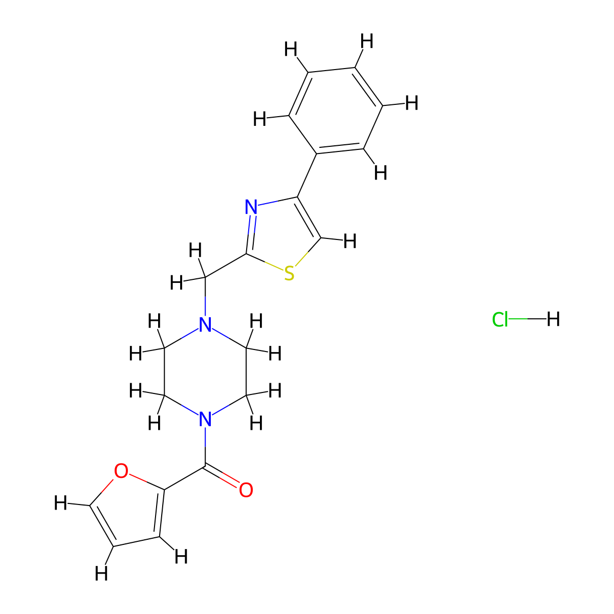 Furan-2-yl(4-((4-phenylthiazol-2-yl)methyl)piperazin-1-yl)methanone hydrochloride molecular structure, CAS 1327646-09-2