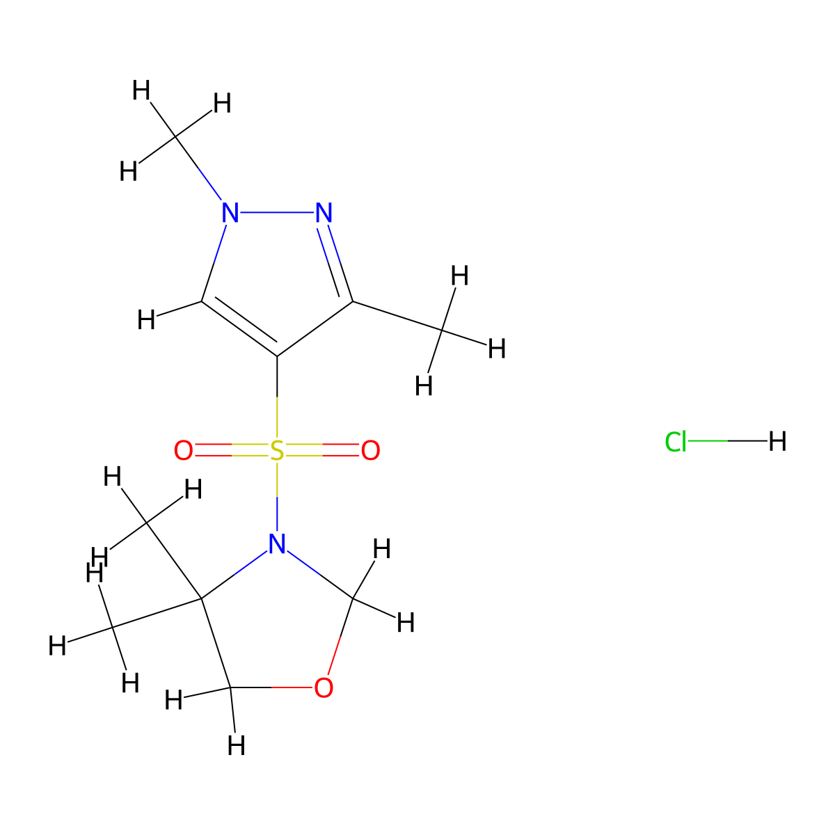 3-((1,3-dimethyl-1H-pyrazol-4-yl)sulfonyl)-4,4-dimethyloxazolidine hydrochloride molecular structure, CAS 1327646-93-4