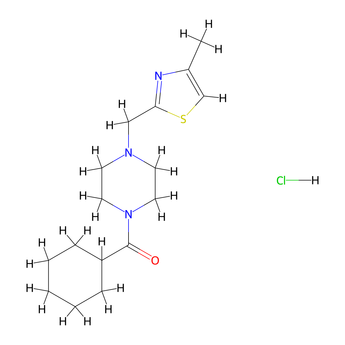 Cyclohexyl(4-((4-methylthiazol-2-yl)methyl)piperazin-1-yl)methanone hydrochloride molecular structure, CAS 1327647-12-0