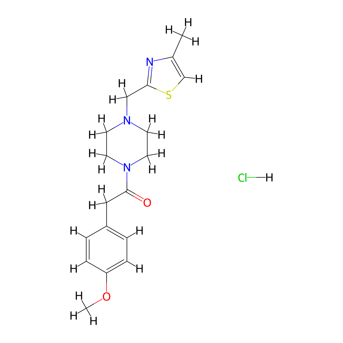 2-(4-Methoxyphenyl)-1-(4-((4-methylthiazol-2-yl)methyl)piperazin-1-yl)ethanone hydrochloride molecular structure, CAS 1327647-16-4