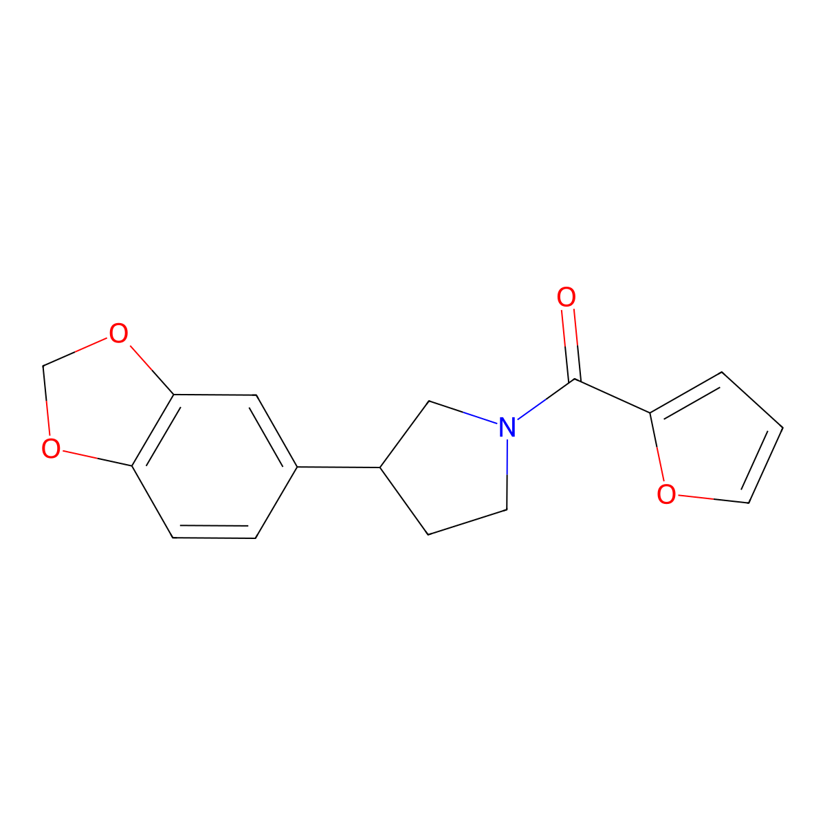 (3-(Benzo[d][1,3]dioxol-5-yl)pyrrolidin-1-yl)(furan-2-yl)methanone molecular structure, CAS 1327660-37-6