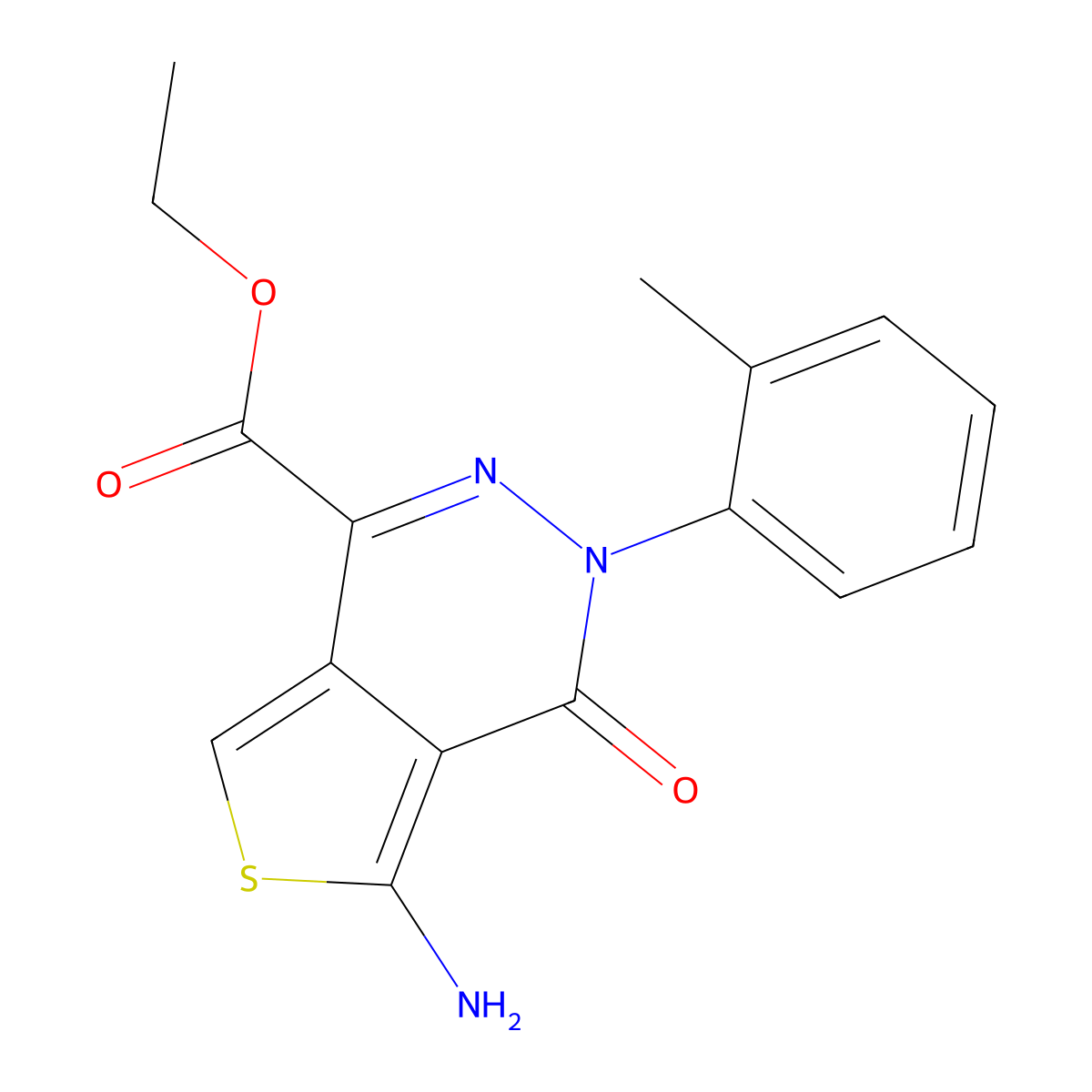 5-Amino-3-(2-methylphenyl)-4-oxo-1-thieno[3,4-d]pyridazinecarboxylic acid ethyl ester molecular structure, CAS 132784-29-3