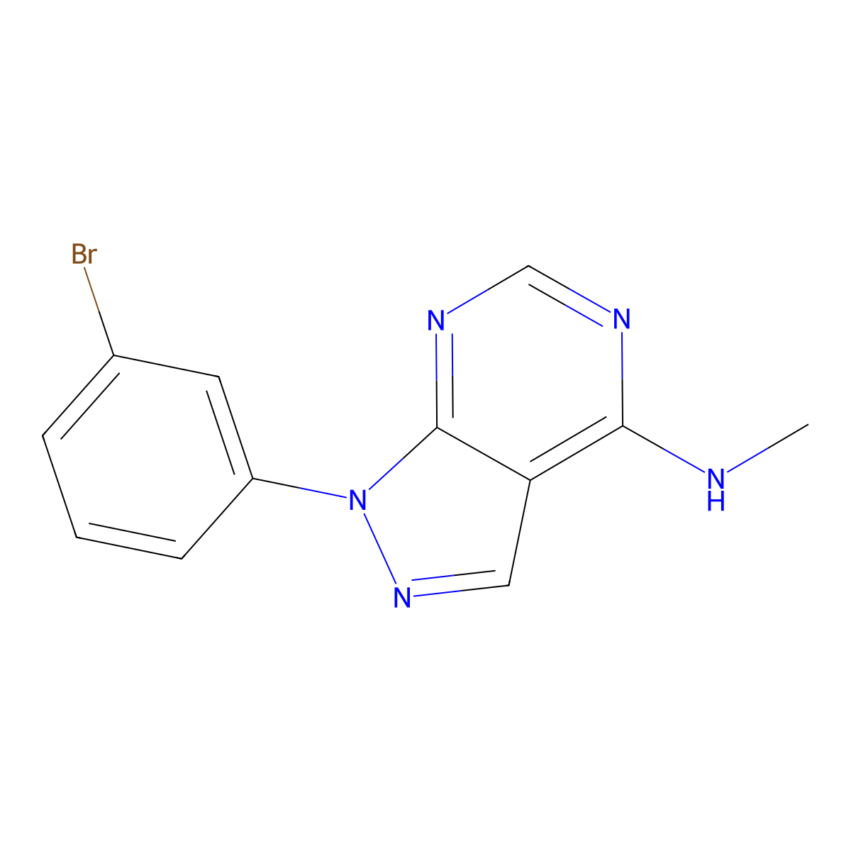 1-(3-bromophenyl)-N-methyl-1H-pyrazolo(3,4-d)pyrimidin-4-amine molecular structure, CAS 1327854-82-9