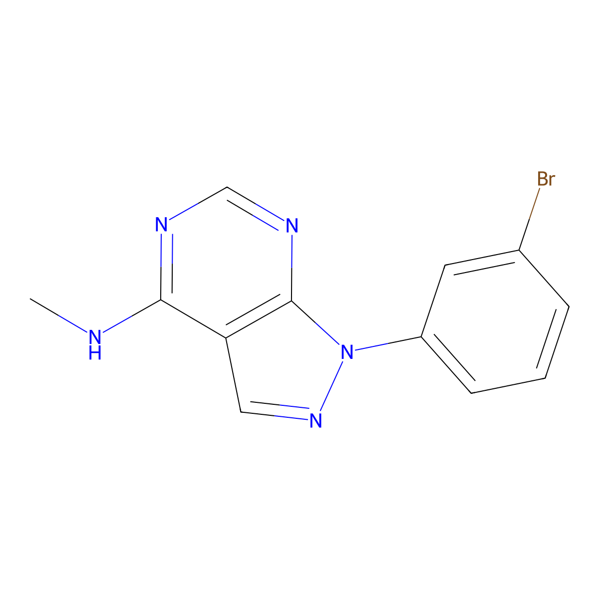 1-(3-bromophenyl)-N-methyl-1H-pyrazolo(3,4-d)pyrimidin-4-amine molecular structure, CAS 1327854-82-9