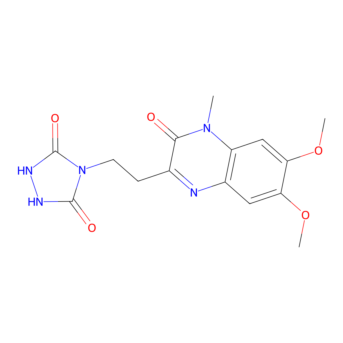 4-[2-(6,7-Dimethoxy-4-methyl-3-oxo-3,4-dihydro-quinoxalin-2-yl)-ethyl]-[1,2,4]triazolidine-3,5-dion molecular structure, CAS 132788-54-6