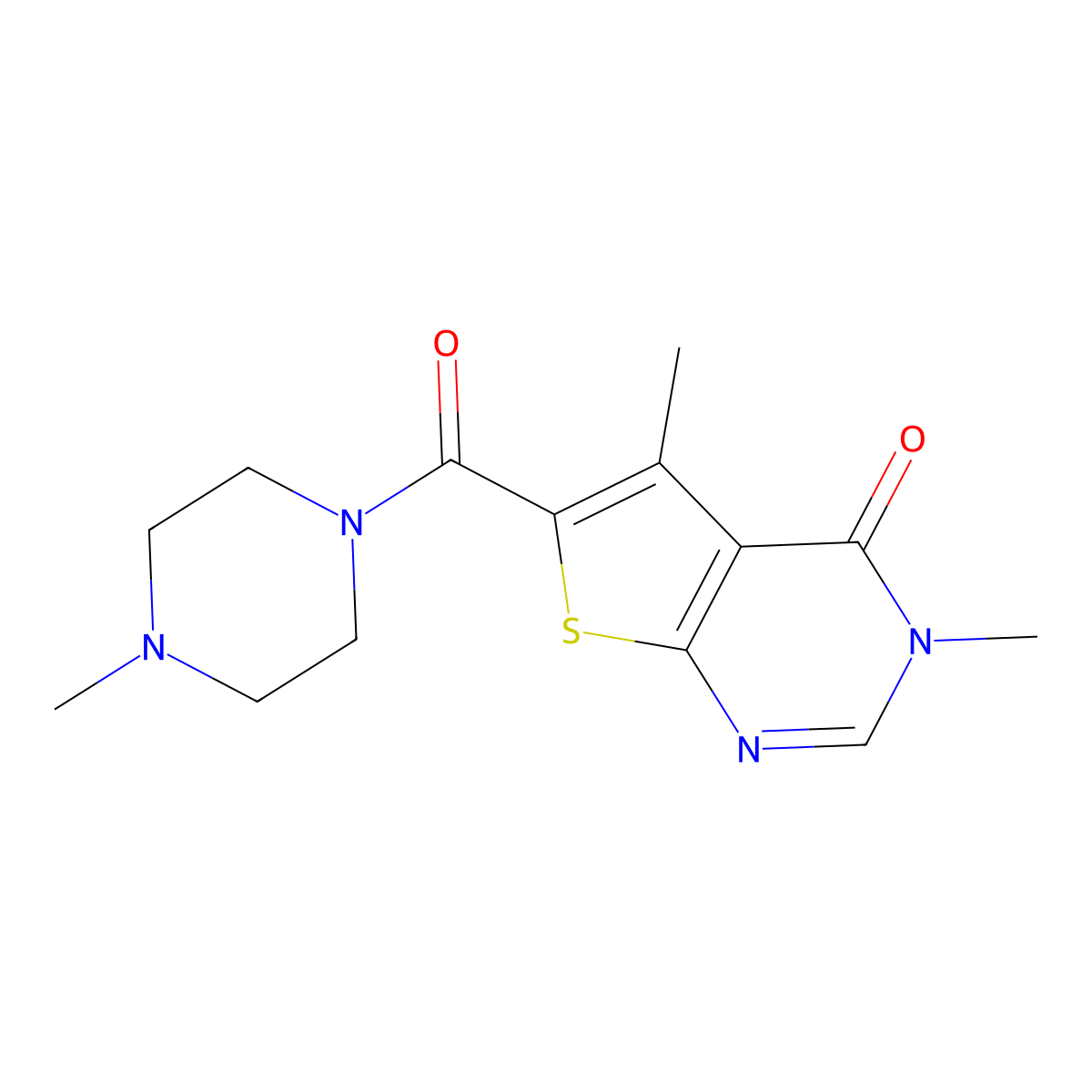 3,5-dimethyl-6-(4-methylpiperazine-1-carbonyl)-3H,4H-thieno[2,3-d]pyrimidin-4-one molecular structure, CAS 1327968-21-7